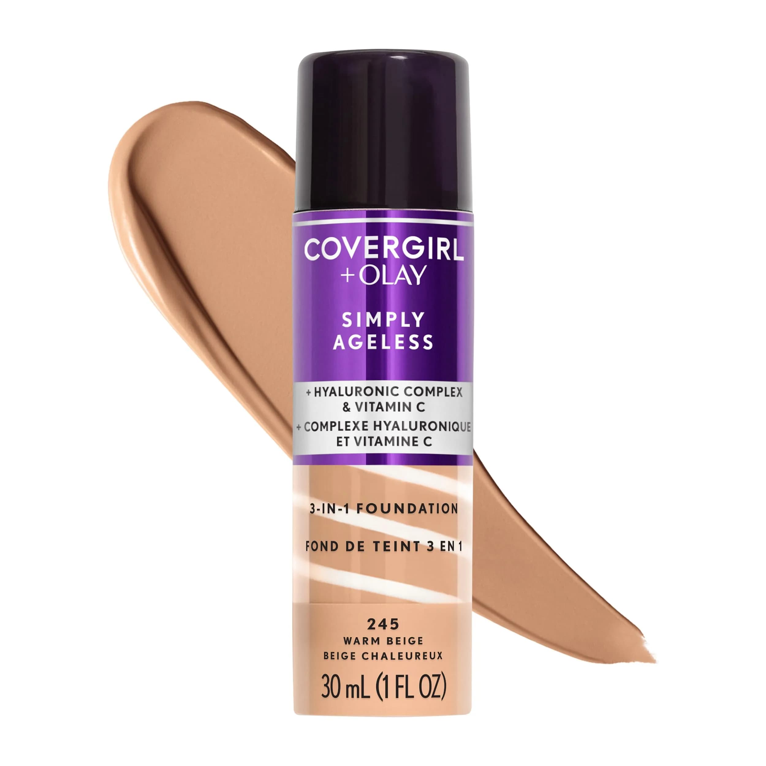 COVERGIRL Simply Ageless 3-in-1 Foundation - 245 Warm Beige, 1 Fl Oz | Youthful Glow - main product image
