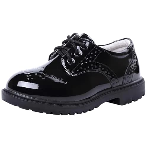 DADAWEN Children's Boy's Girl's Lace-Up School Uniform Shoes Comfort Oxford Dress Shoes (Toddler/Little Kid/Big Kid) Black US Size 5 M Toddler | Classic Oxford Style thumbnail 1