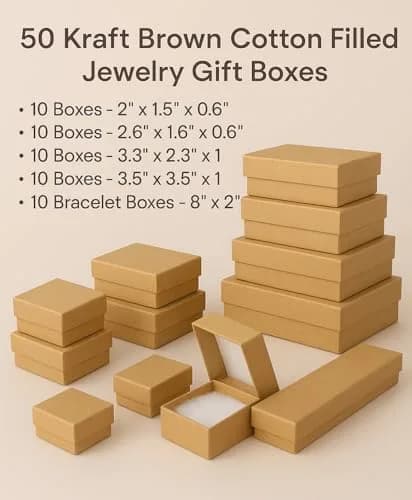 Belandaria Designs Jewelry Boxes 50 Assorted Kraft Cotton Filled Small Gift Boxes thumbnail 2