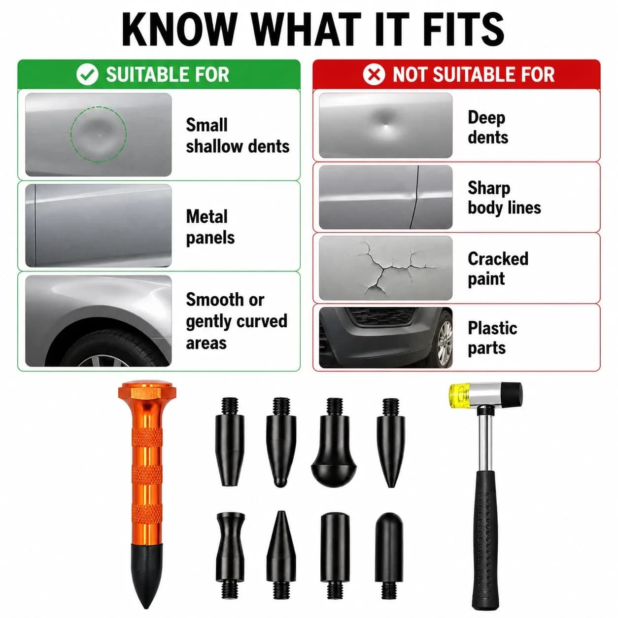 HiYi Paintless Dent Removal Tool Kit with Rubber Hammer & 9 Heads | 200g (0.44 lb) - view 3