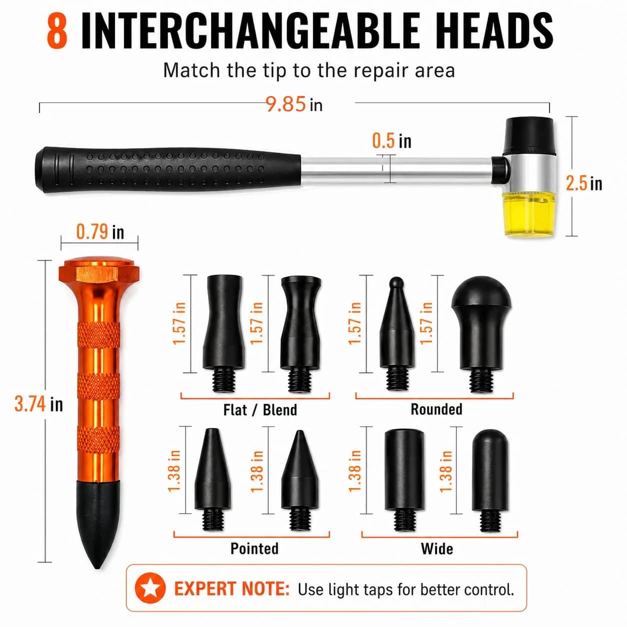HiYi Paintless Dent Removal Tool Kit with Rubber Hammer & 9 Heads | 200g (0.44 lb) - view 4