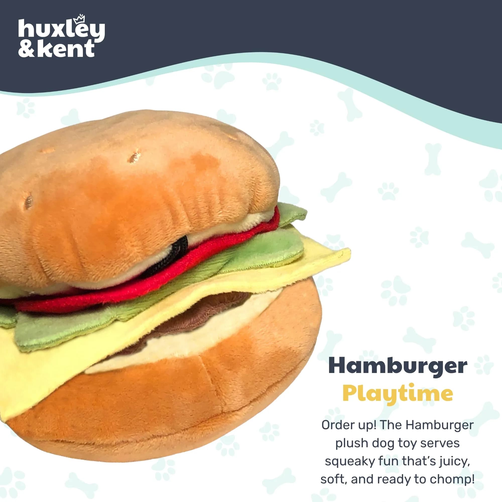 Huxley & Kent Power Plush Squeaky Dog Toy Hamburger Small | Soft, Durable, and Engaging for Dogs Under 25 lbs - view 2