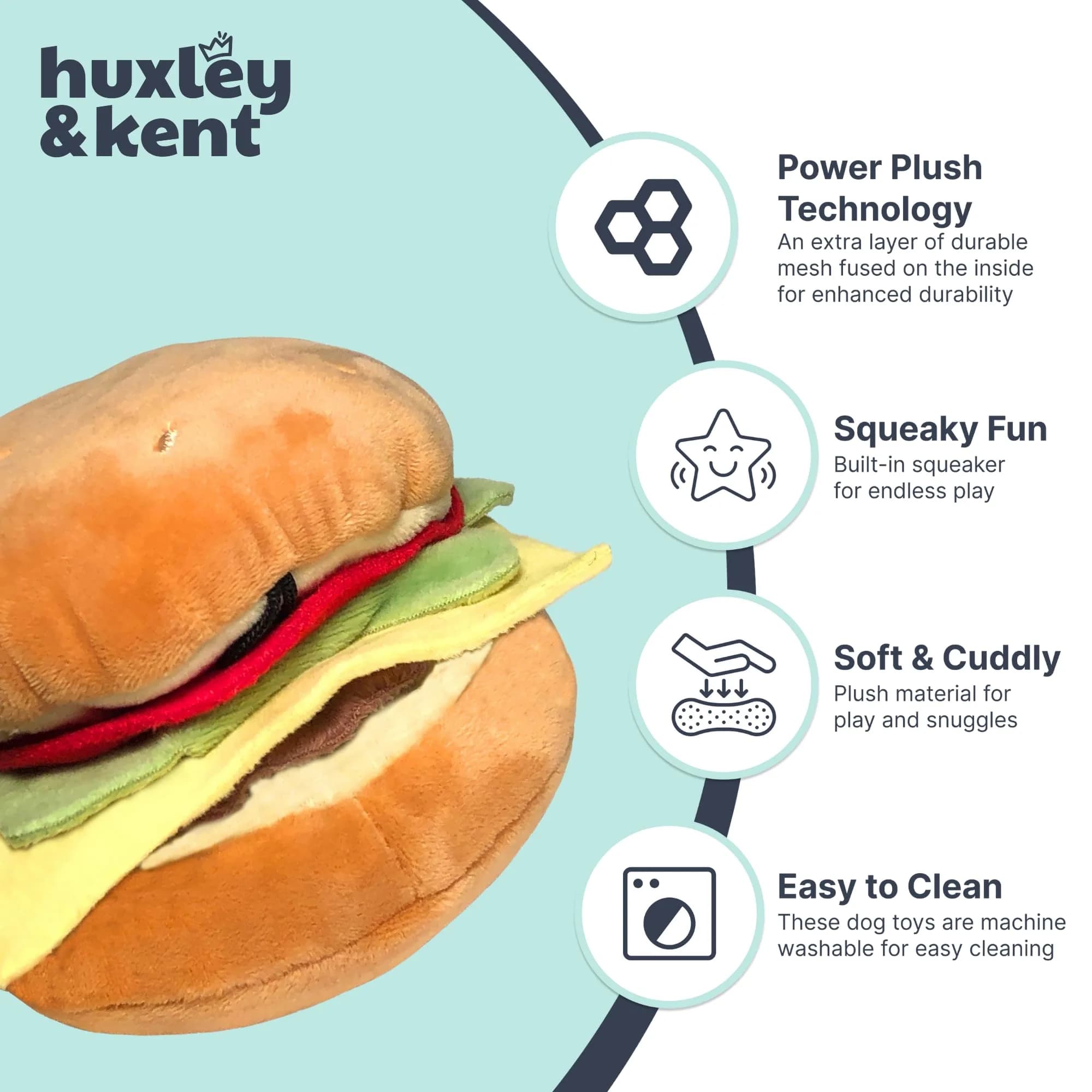 Huxley & Kent Power Plush Squeaky Dog Toy Hamburger Small | Soft, Durable, and Engaging for Dogs Under 25 lbs - view 4
