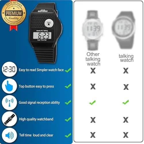 FIVE SENSES Atomic Talking Watch for Seniors & Visually Impaired | Self-Setting, Loud Voice, Easy to Use thumbnail 5
