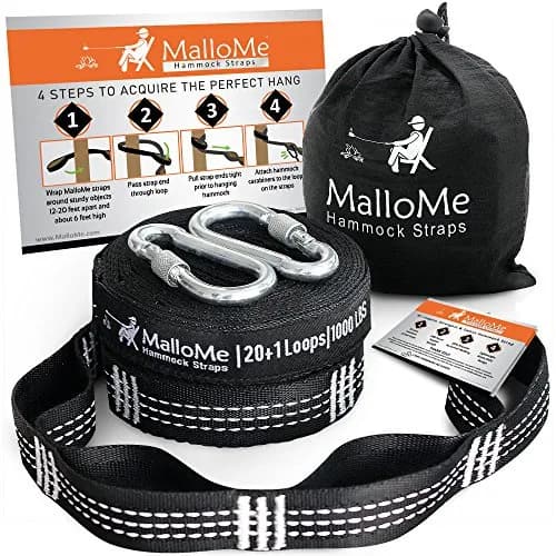 MalloMe Hammock Tree Straps with Carabiners - 12ft Heavy Duty Adjustable Swing Straps | 2-Pack, Black thumbnail 1