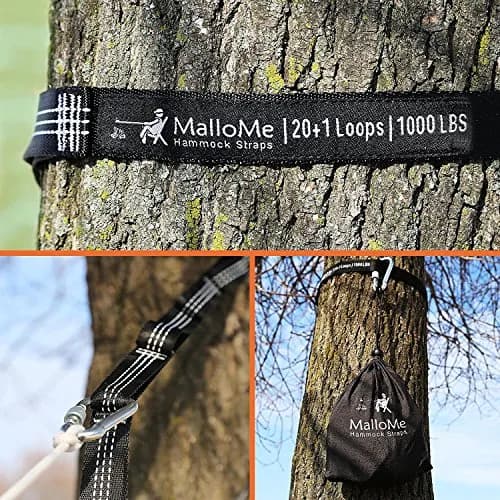 MalloMe Hammock Tree Straps with Carabiners - 12ft Heavy Duty Adjustable Swing Straps | 2-Pack, Black thumbnail 3
