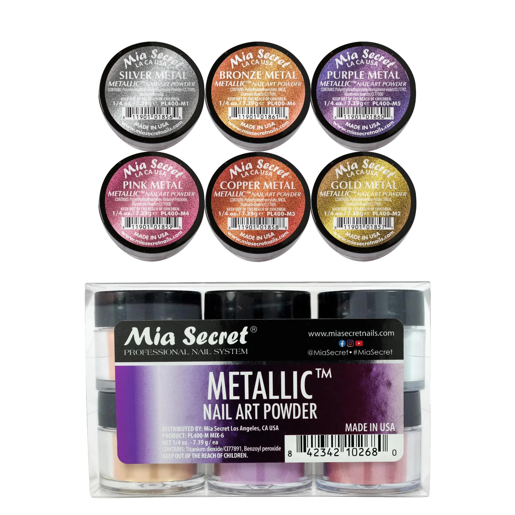 Mia Secret Metallic Nail Acrylic Powder Set of 6 | Salon-Quality, Long-Lasting Finish (70-120 chars) — Metallic Nail