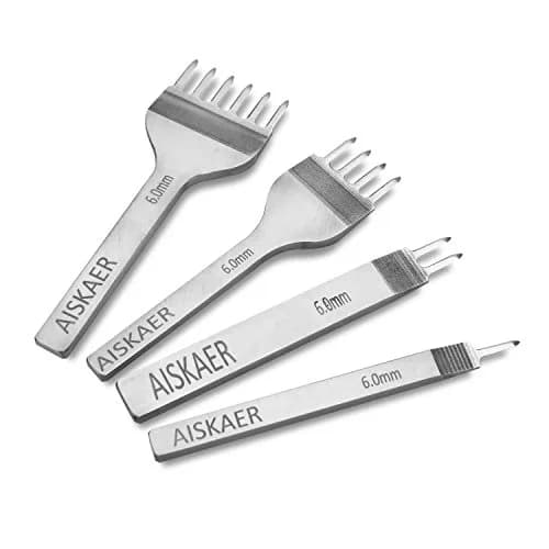 Aiskaer Leather Stitching Punch Set Diamond Chisel Tools 6mm White Steel 1/2/4/6 Prong | 100mm Length, 120g thumbnail 1