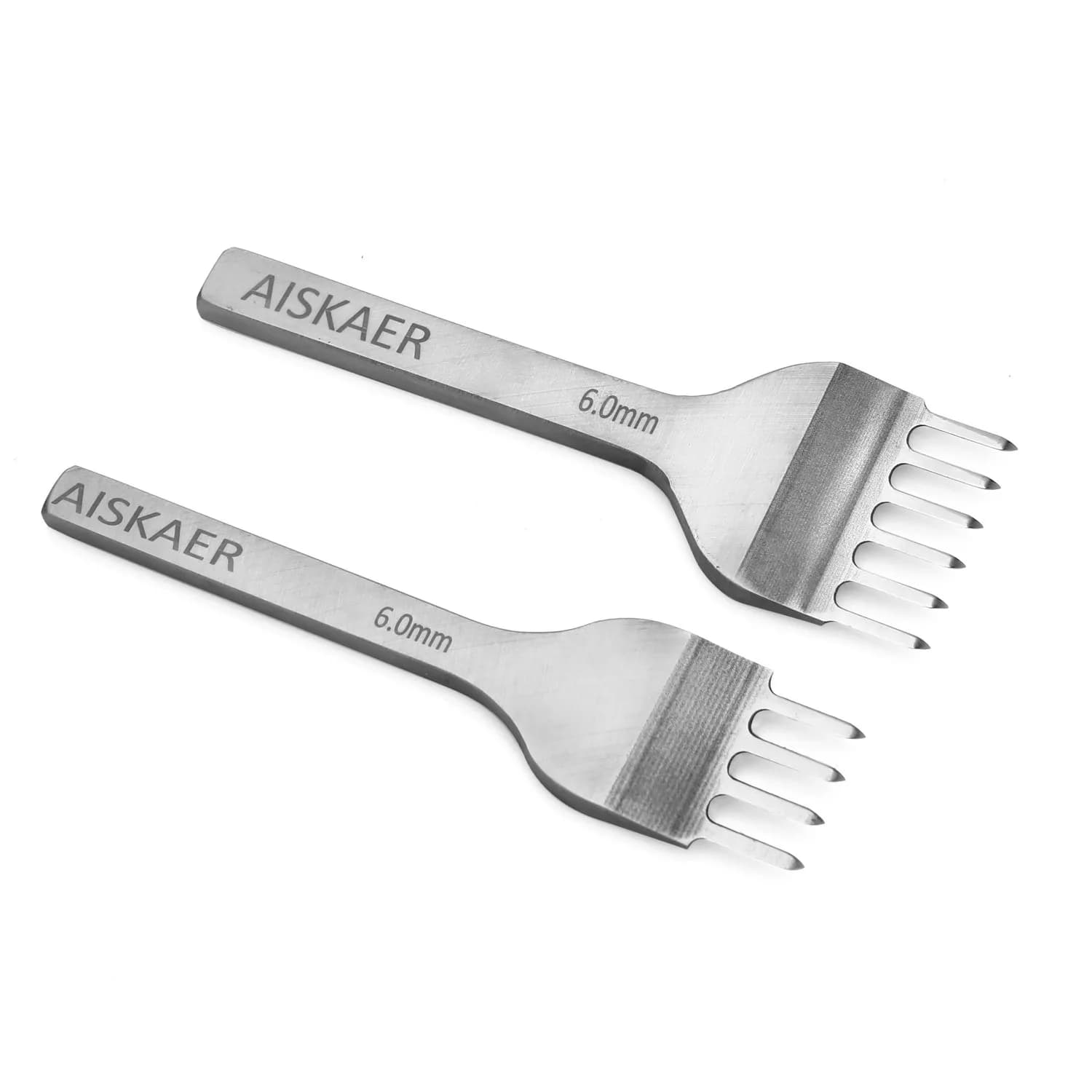Aiskaer Leather Stitching Punch Set Diamond Chisel Tools 6mm White Steel 1/2/4/6 Prong | 100mm Length, 120g - view 2