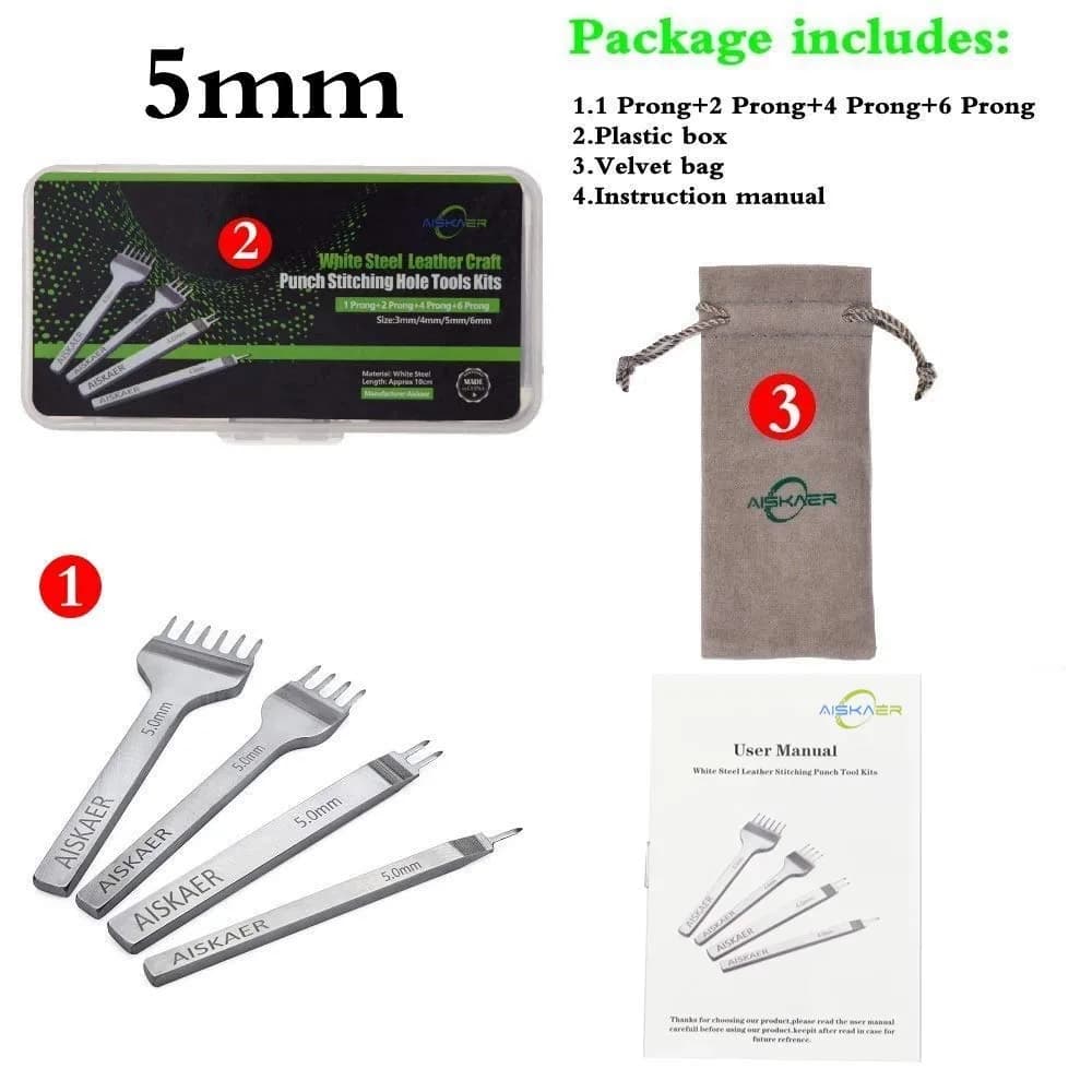 Aiskaer Leather Stitching Punch Set 5mm Diamond Chisel Tools | 4-Piece Set for DIY Leather Craft - view 7