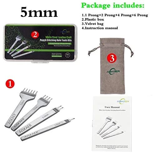 Aiskaer Leather Stitching Punch Set 5mm Diamond Chisel Tools | 4-Piece Set for DIY Leather Craft thumbnail 7
