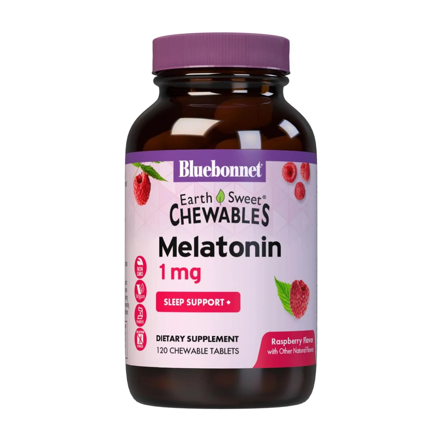 Bluebonnet Melatonin 1mg Raspberry Chewable Tablets 120 Count | Supports Restful Sleep — Red