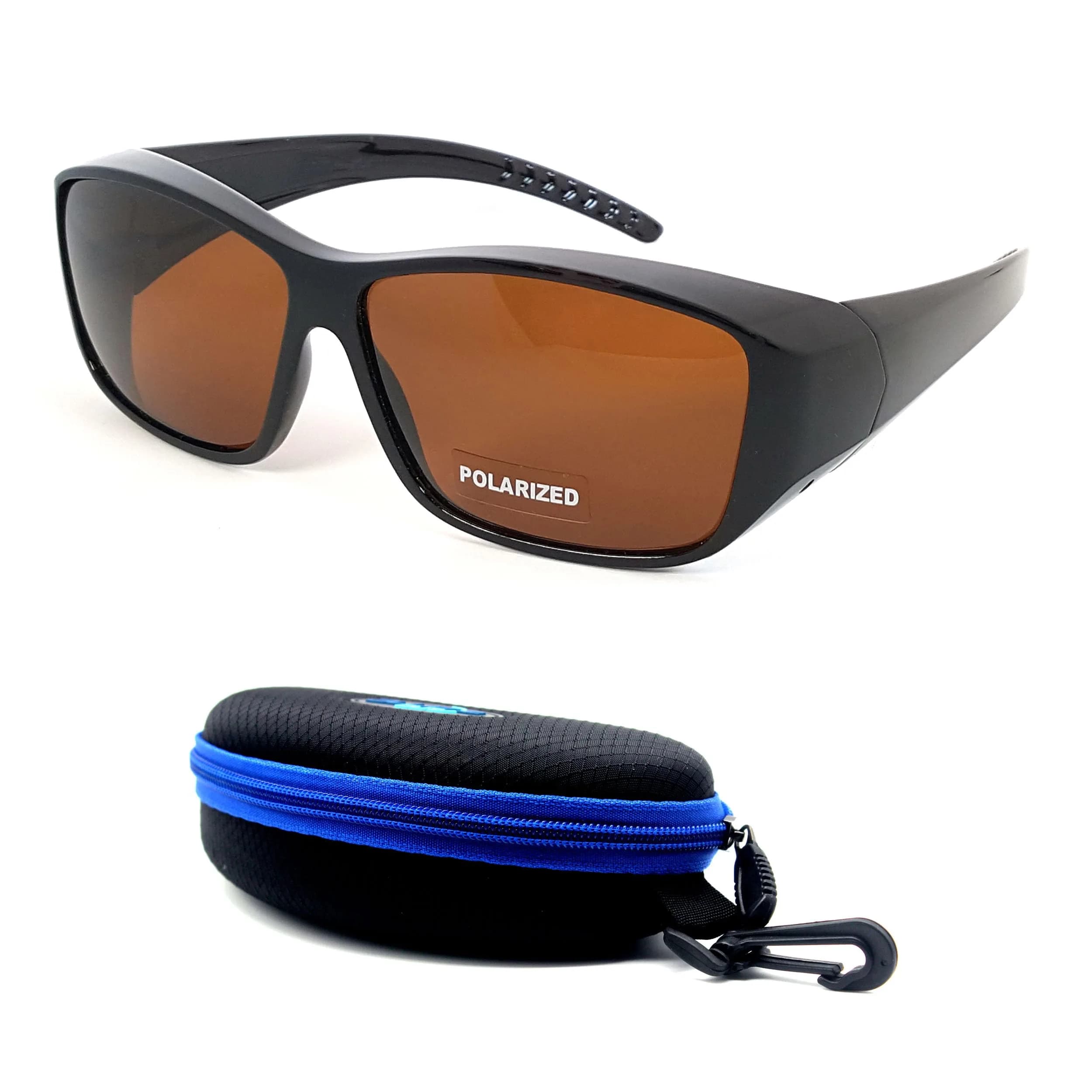 BLUE CUT Fit Over Polarized Sunglasses 65mm Grey Plastic Unisex Large — Black Brown