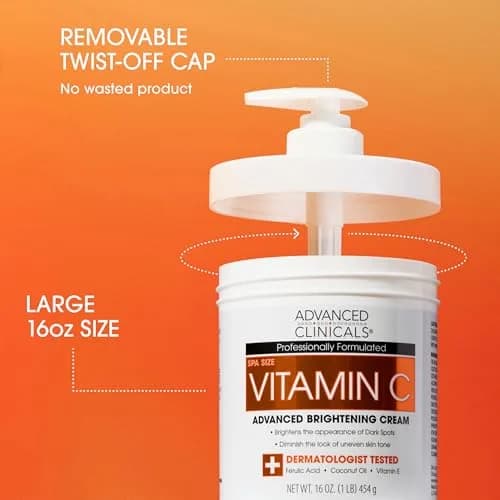 Advanced Clinicals Vitamin C Brightening Body Cream 473ml (16oz) | Visibly Illuminates for Radiant Skin thumbnail 3