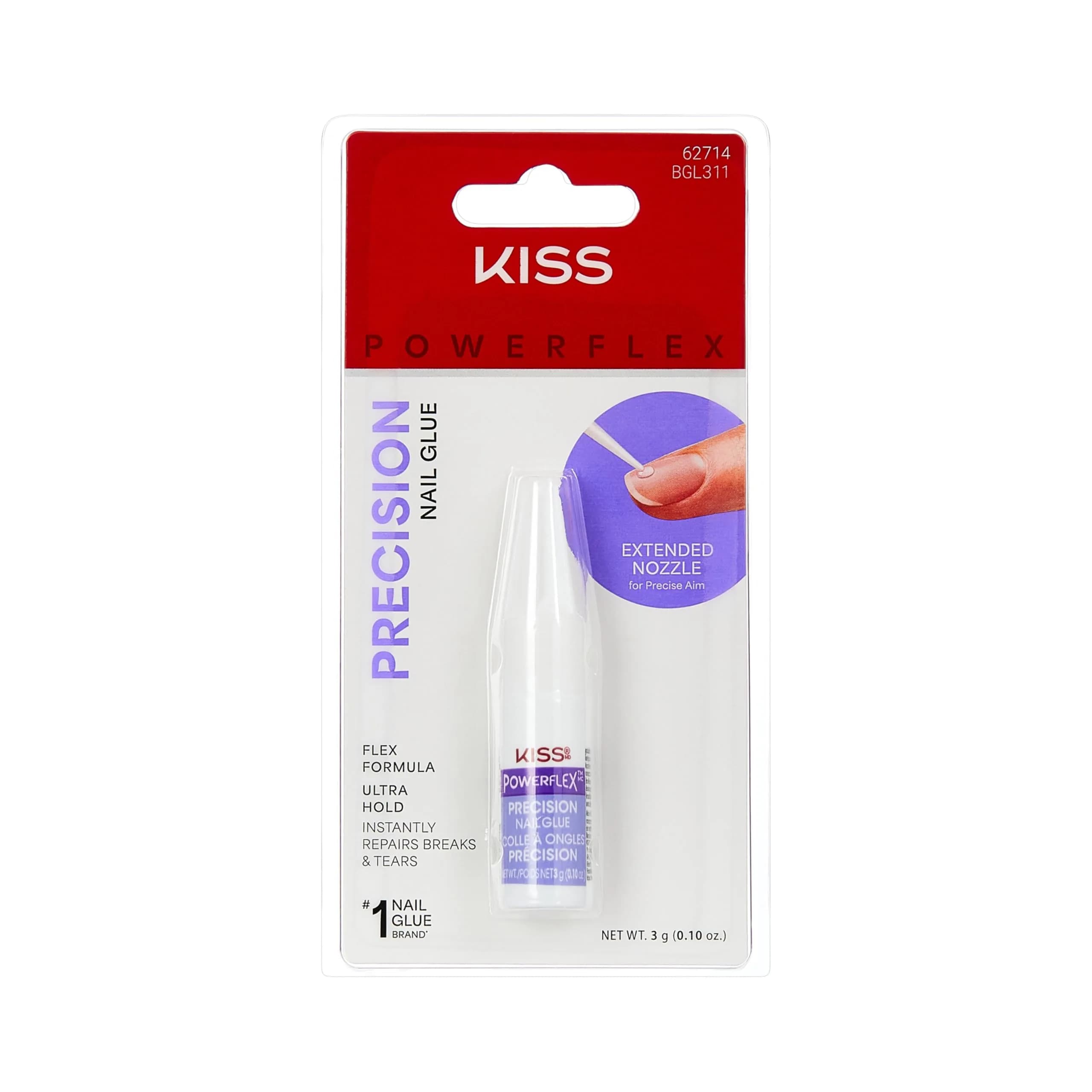KISS PowerFlex Precision Nail Glue for Press Ons, Kits, Tips & Wraps 0.10 oz (2.96 ml) | Ultra Strong Bond for DIY Nails — 0.10 Oz