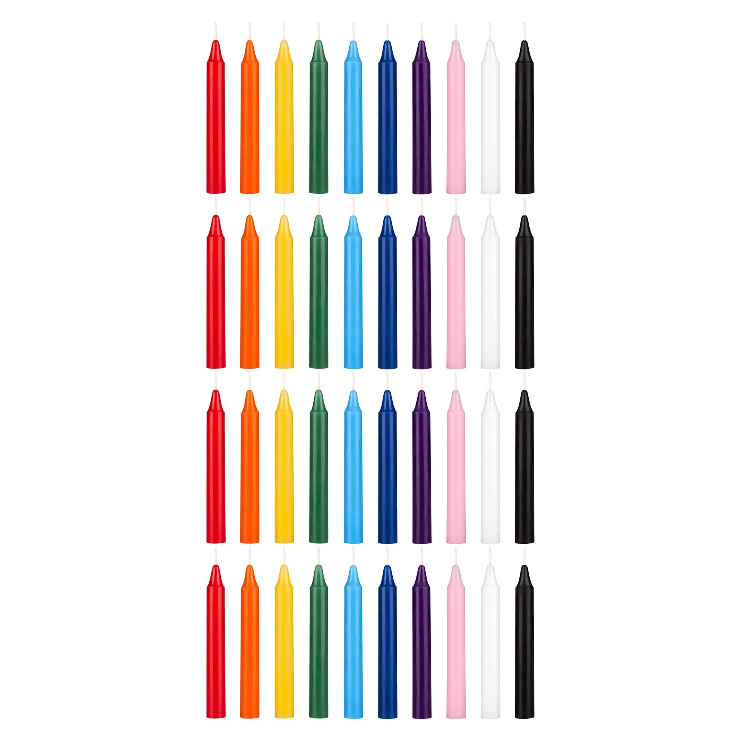 Mega Candles Mini Taper Spell Candles 40 Count | Unscented, Clean Burning, 4" x 1/2" Assorted Colors