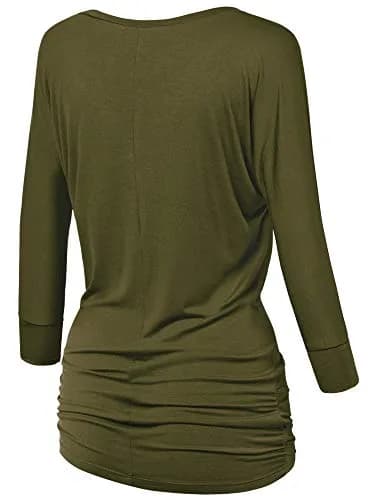 Made By Johnny Womens V Neck 3/4 Sleeve Dolman Top with Side Shirring XXL Olive | Casual Lightweight Rayon Blend thumbnail 4
