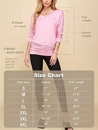 Made By Johnny Womens V Neck 3/4 Sleeve Dolman Top with Side Shirring XXL Olive | Casual Lightweight Rayon Blend thumbnail 6