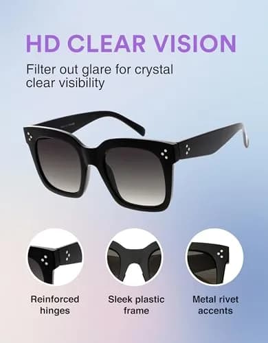 zeroUV Oversized Retro Square Sunglasses for Women 50mm UV400 Gradient Grey Black thumbnail 5