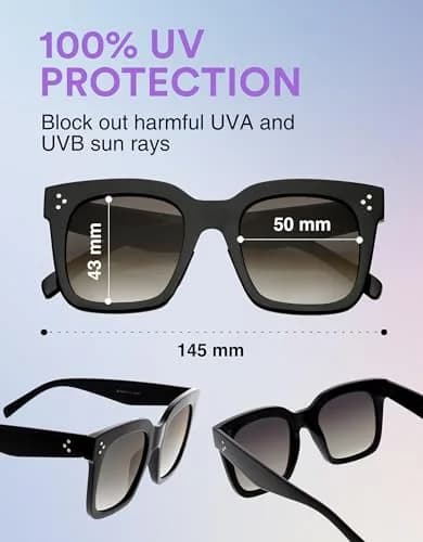 zeroUV Oversized Retro Square Sunglasses for Women 50mm UV400 Gradient Grey Black thumbnail 2