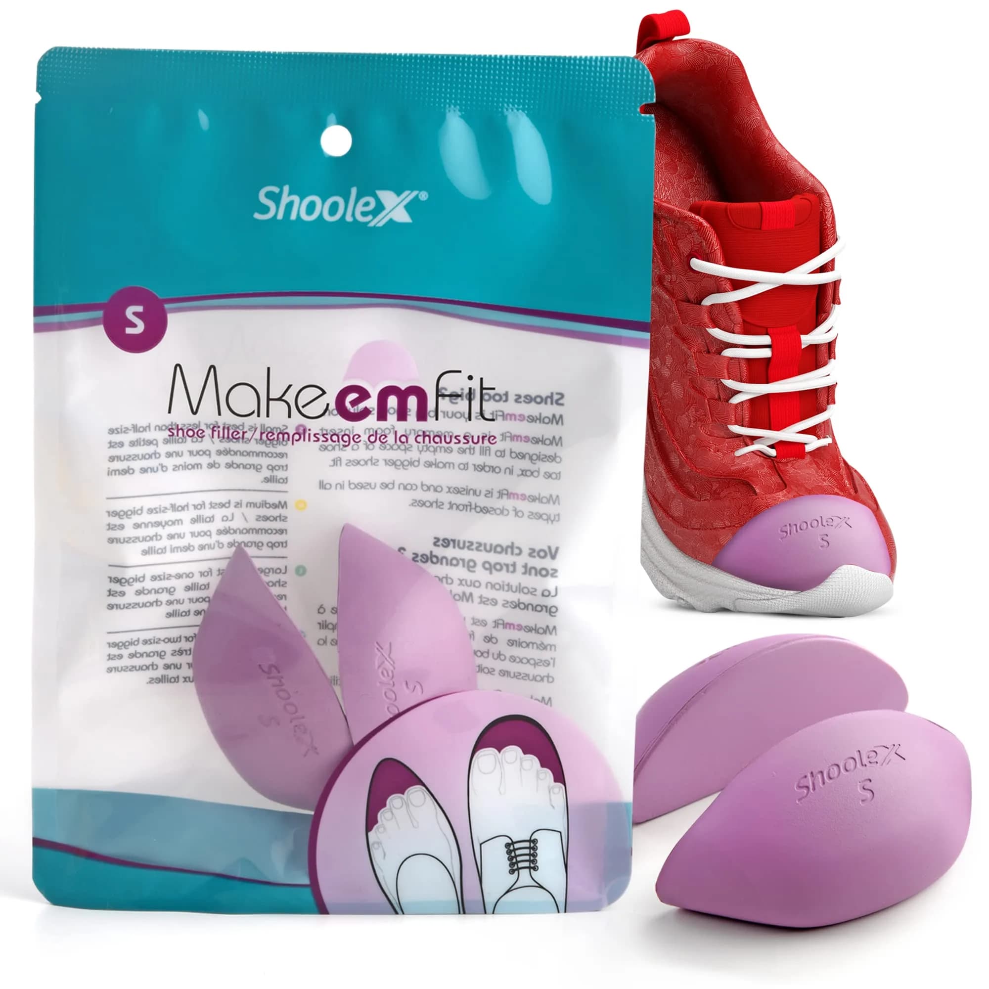 Shoolex Make Em Fit Shoe Filler Small | Memory Foam Toe Cushion Inserts for Too Big Shoes (1 Pair) — (Small) Less than half size bigger shoe.