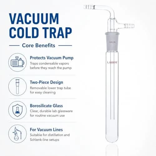 Laboy Two-Piece Vacuum Cold Trap 24/40 Joint 200mm | Borosilicate Glass, 10mm Barbs thumbnail 2