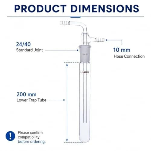 Laboy Two-Piece Vacuum Cold Trap 24/40 Joint 200mm | Borosilicate Glass, 10mm Barbs thumbnail 3