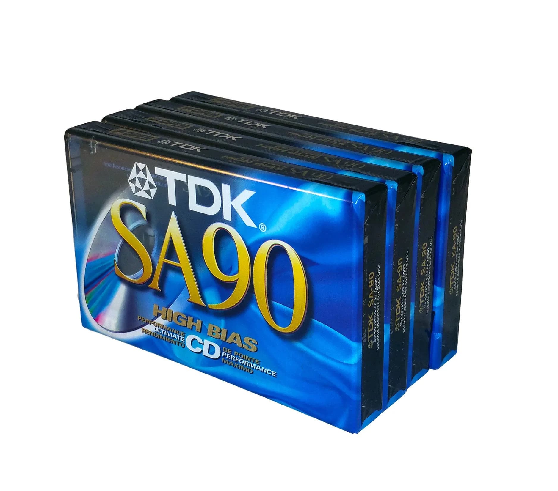 TDK SA 90 High Bias Cassette Tapes 4 Pack | Ultimate CD Performance — blue
