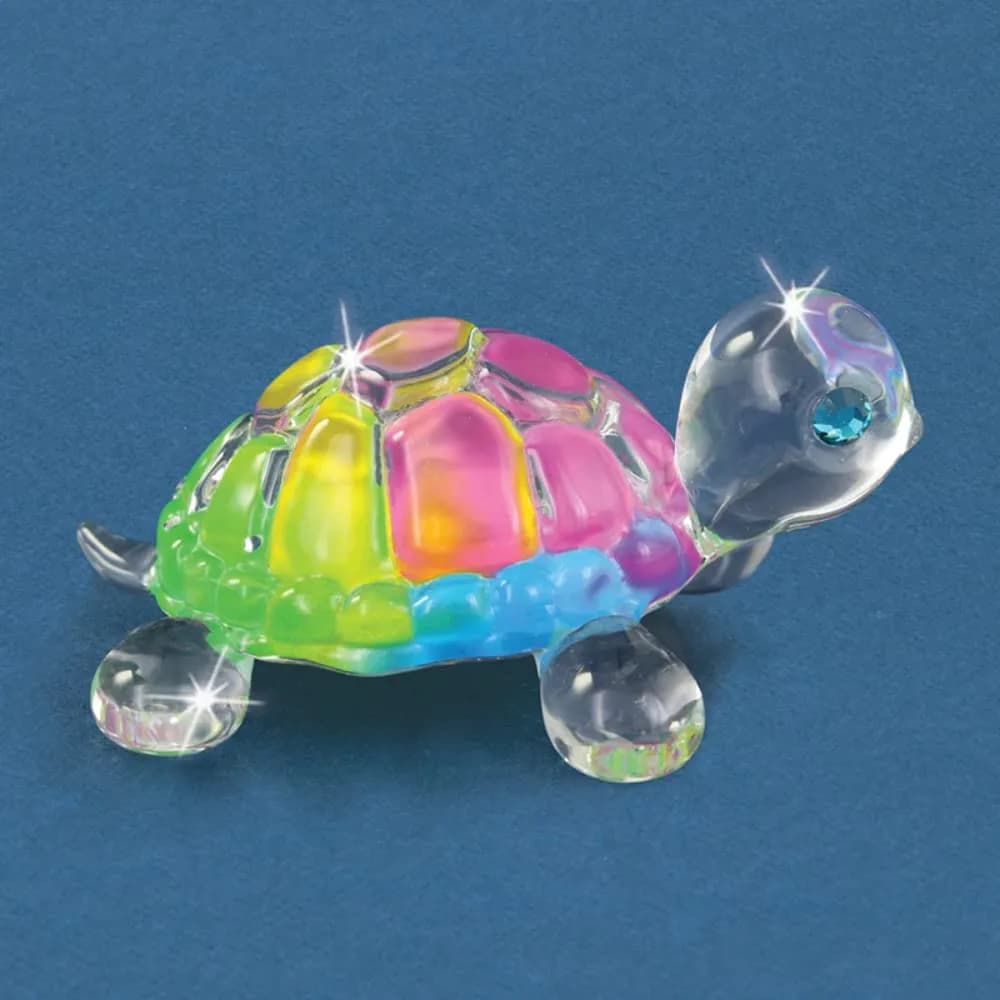 Glass Baron Rainbow Snow Cone Small Turtle Figurine with Crystal | Handcrafted Glass Decor, Rainbow Colors, Swarovski Eyes — Rainbow