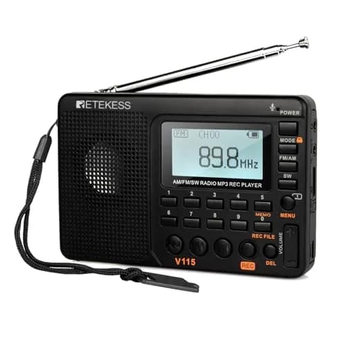 Retekess V115 Shortwave Radio, AM FM Digital Receiver with MP3 Player & Recorder | 1000mAh Rechargeable Battery, 100 Presets, Bass Speaker thumbnail 1
