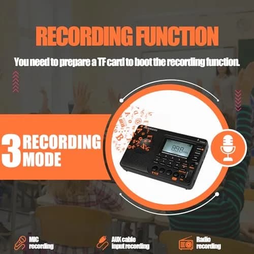 Retekess V115 Shortwave Radio, AM FM Digital Receiver with MP3 Player & Recorder | 1000mAh Rechargeable Battery, 100 Presets, Bass Speaker thumbnail 5