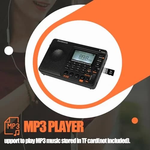 Retekess V115 Shortwave Radio, AM FM Digital Receiver with MP3 Player & Recorder | 1000mAh Rechargeable Battery, 100 Presets, Bass Speaker thumbnail 6