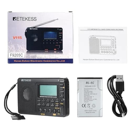Retekess V115 Shortwave Radio, AM FM Digital Receiver with MP3 Player & Recorder | 1000mAh Rechargeable Battery, 100 Presets, Bass Speaker thumbnail 7