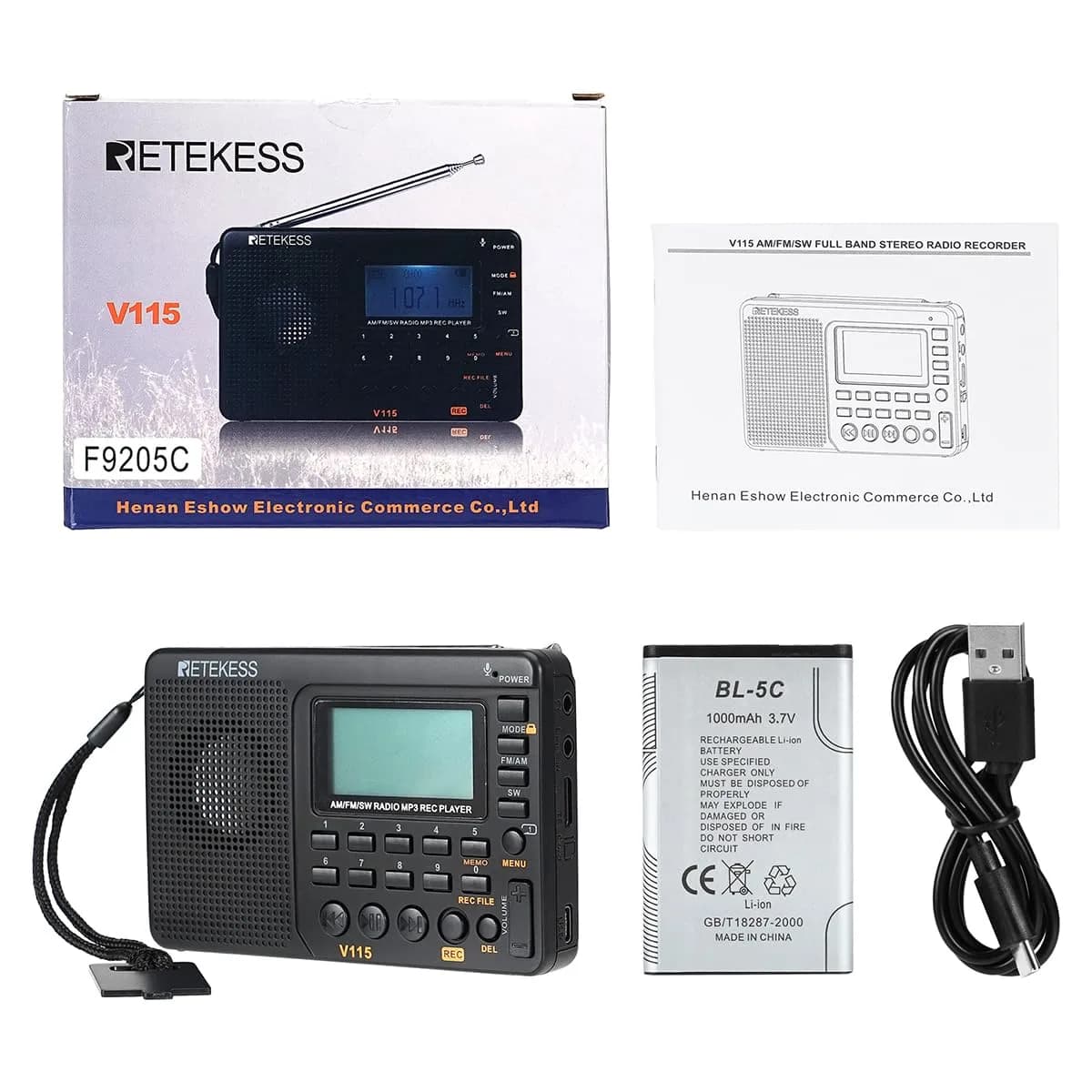 Retekess V115 Shortwave Radio, AM FM Digital Receiver with MP3 Player & Recorder | 1000mAh Rechargeable Battery, 100 Presets, Bass Speaker - view 7