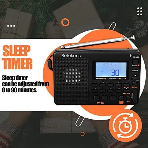 Retekess V115 Shortwave Radio, AM FM Digital Receiver with MP3 Player & Recorder | 1000mAh Rechargeable Battery, 100 Presets, Bass Speaker thumbnail 8