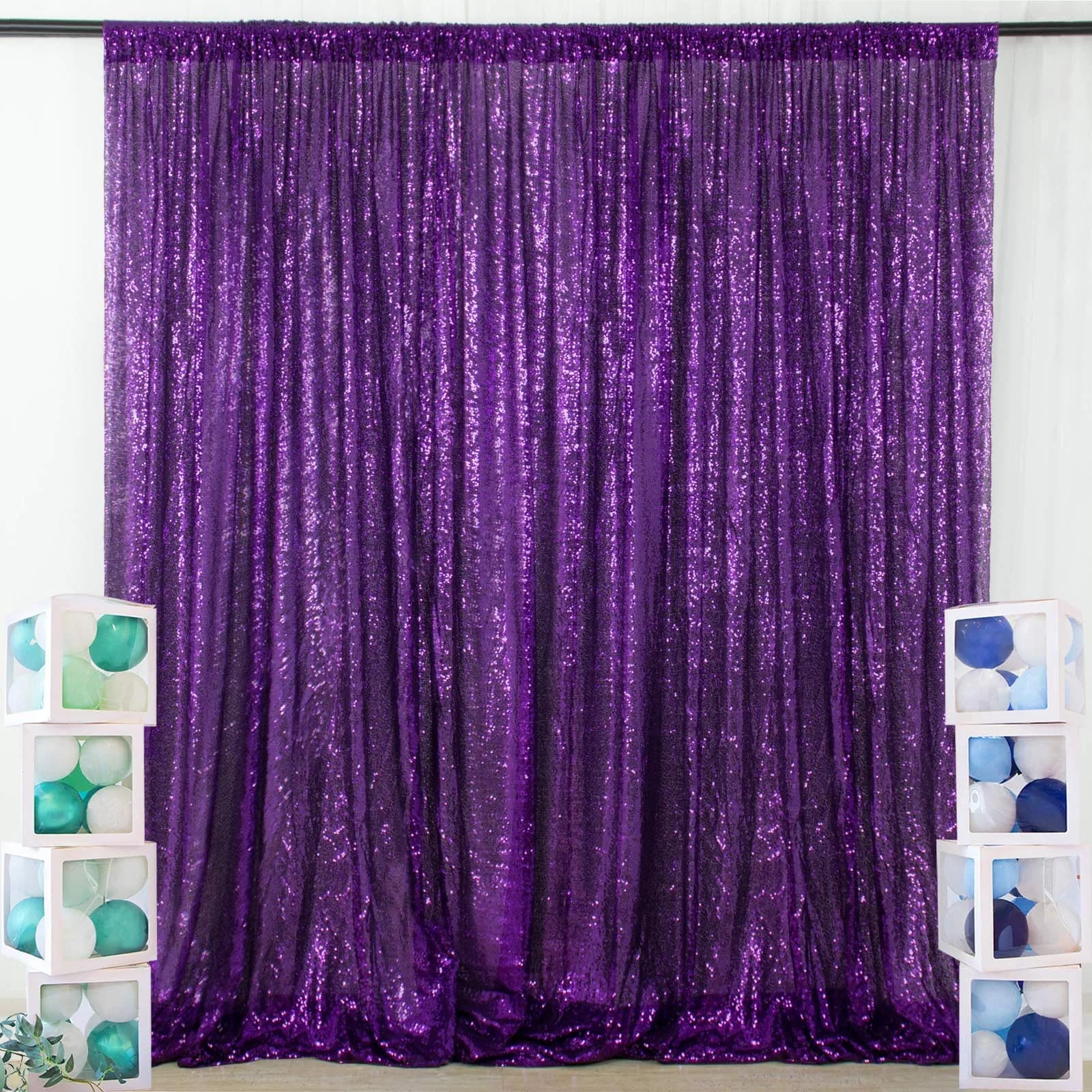 ShinyBeauty Sequin Backdrop Curtain 4FTx6FT | Purple Glitter Wedding & Event Decor — Purple / 4FTx6FT