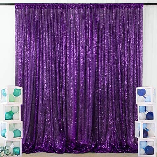 ShinyBeauty Sequin Backdrop Curtain 4FTx6FT | Purple Glitter Wedding & Event Decor thumbnail 1