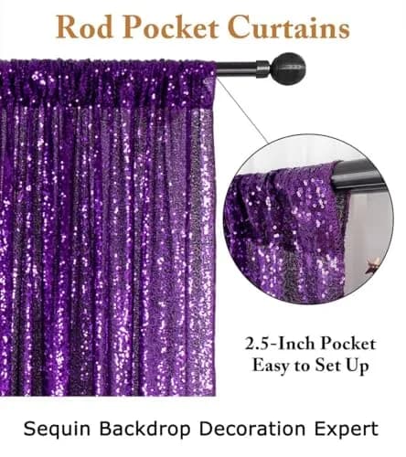 ShinyBeauty Sequin Backdrop Curtain 4FTx6FT | Purple Glitter Wedding & Event Decor thumbnail 6