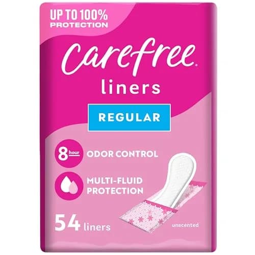 Carefree Panty Liners for Women, Regular, Wrapped, Unscented, 54 ct | Hypoallergenic & Fragrance-Free for Daily Comfort — Unscented