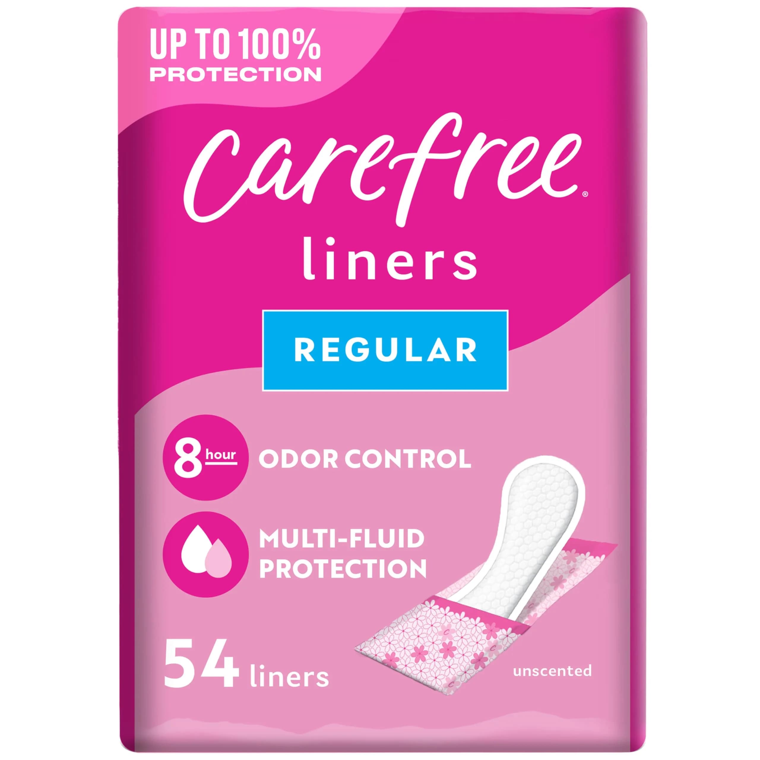 Carefree Acti-Fresh Panty Liners Regular Unscented 108 Count (54 Count x 2) | Daily Freshness & Odor Control — White