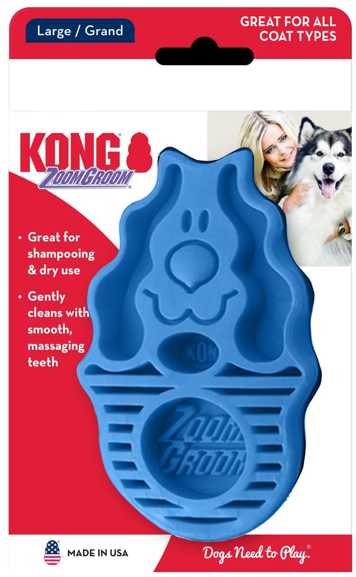 KONG ZoomGroom Dog Brush Blue | Massages Skin & Stimulates Oil Production - main product image