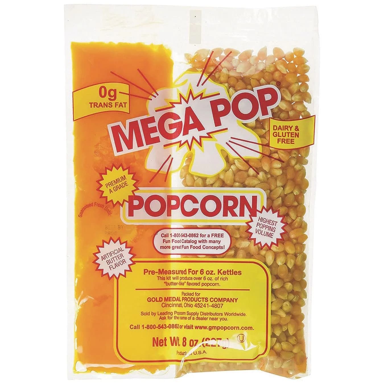 Gold Medal Mega Pop Butter Corn/Oil/Salt Kits 36 Count (Pack of 1) | 8 oz. Pouch, Salted, Plastic — No Color