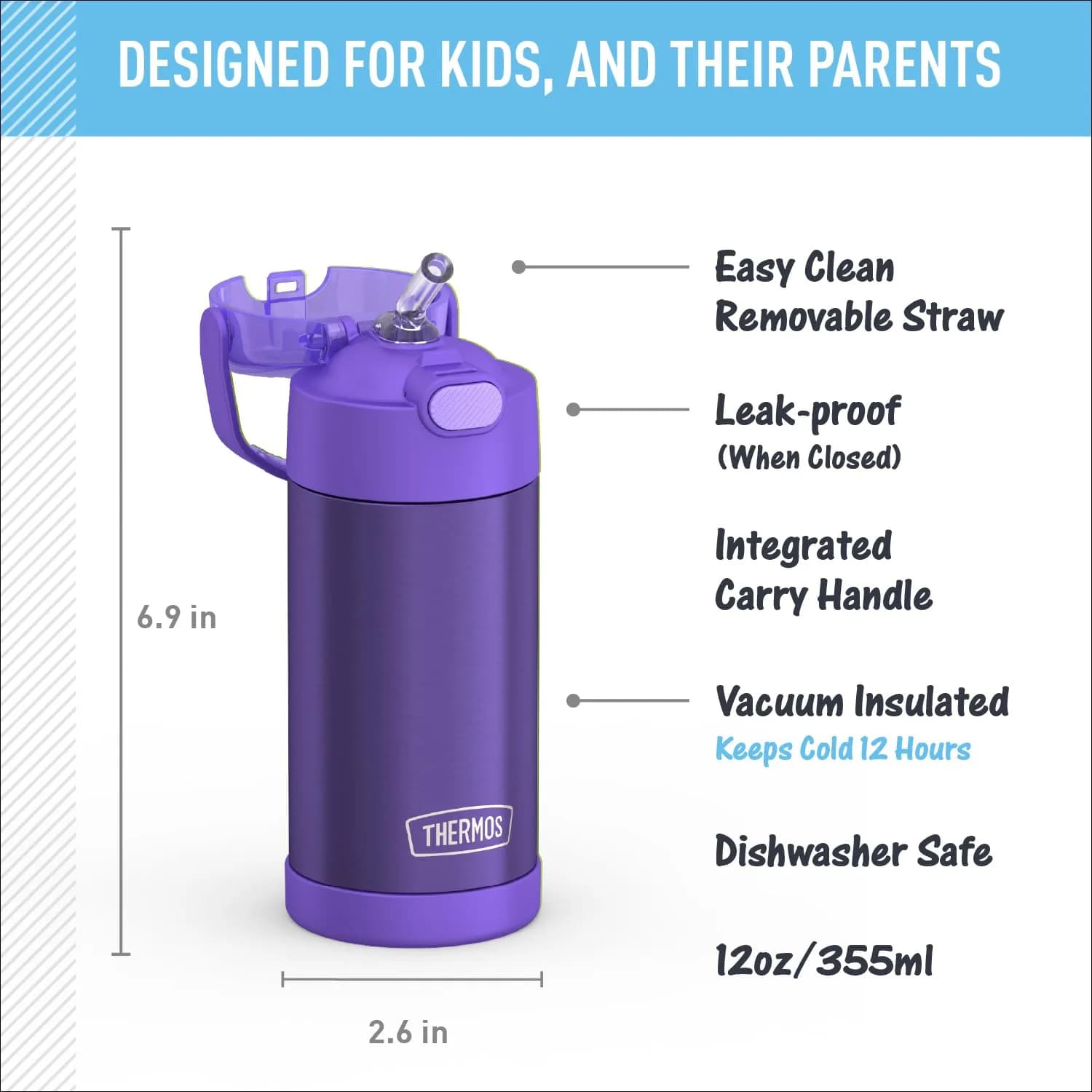 THERMOS FUNTAINER Water Bottle with Straw, 12oz (355ml) | Keeps Drinks Cold Up to 12 Hours - view 2