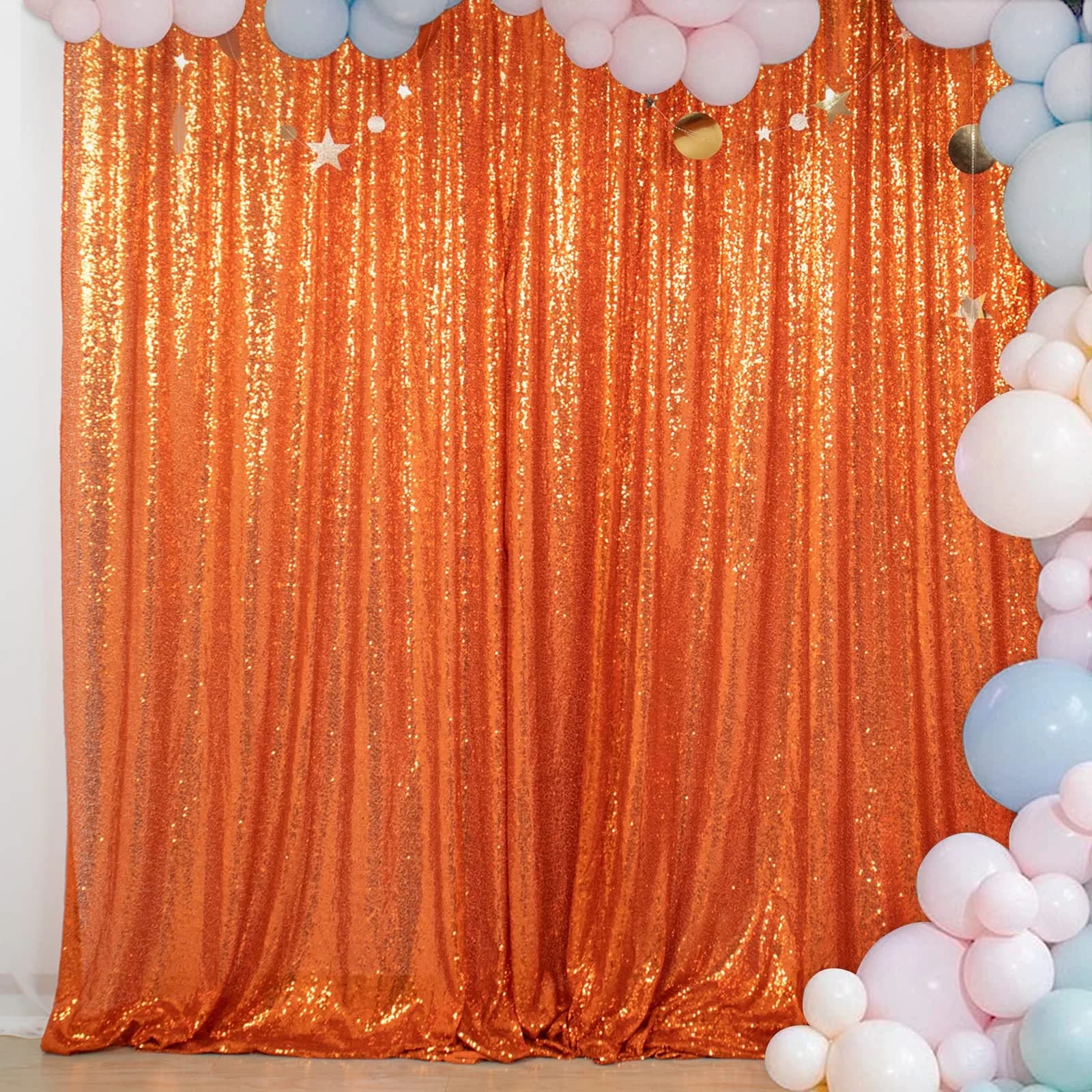 ShinyBeauty Orange Sequin Backdrop Curtain 4x7FT Halloween Party Decor | Seamless, Reusable, Perfect for Events