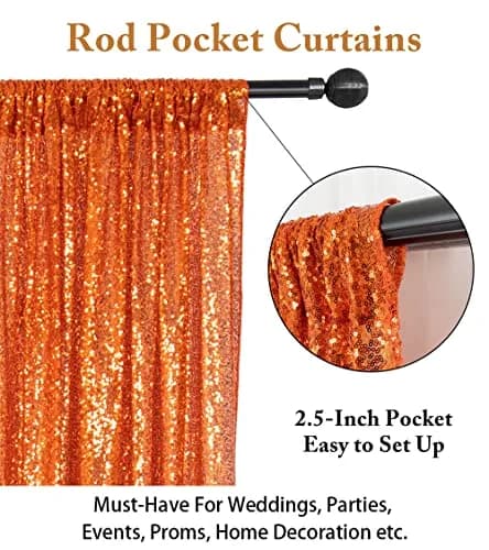 ShinyBeauty Orange Sequin Backdrop Curtain 4x7FT Halloween Party Decor | Seamless, Reusable, Perfect for Events thumbnail 4