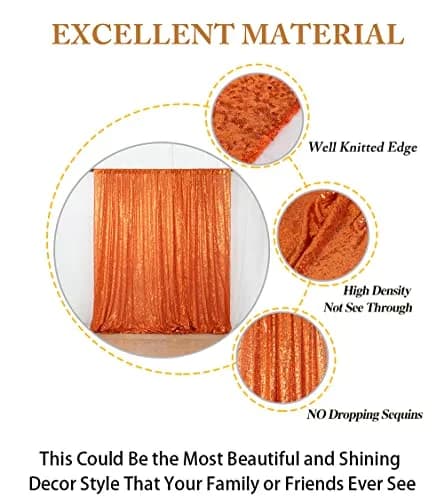 ShinyBeauty Orange Sequin Backdrop Curtain 4x7FT Halloween Party Decor | Seamless, Reusable, Perfect for Events thumbnail 5