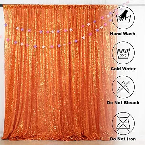 ShinyBeauty Orange Sequin Backdrop Curtain 4x7FT Halloween Party Decor | Seamless, Reusable, Perfect for Events thumbnail 6