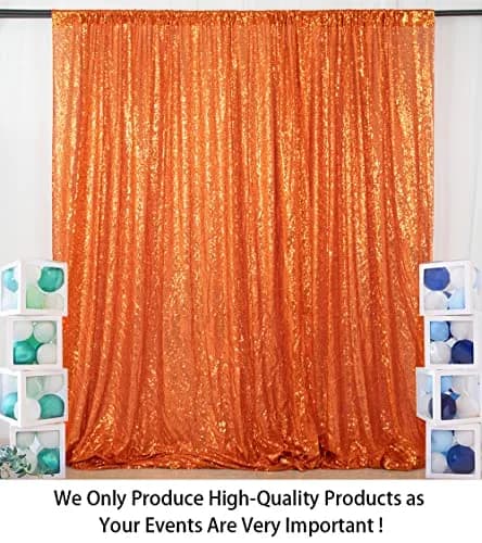 ShinyBeauty Orange Sequin Backdrop Curtain 4x7FT Halloween Party Decor | Seamless, Reusable, Perfect for Events thumbnail 2