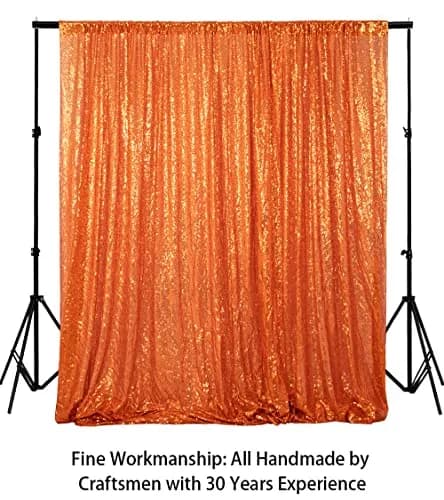 ShinyBeauty Orange Sequin Backdrop Curtain 4x7FT Halloween Party Decor | Seamless, Reusable, Perfect for Events thumbnail 3