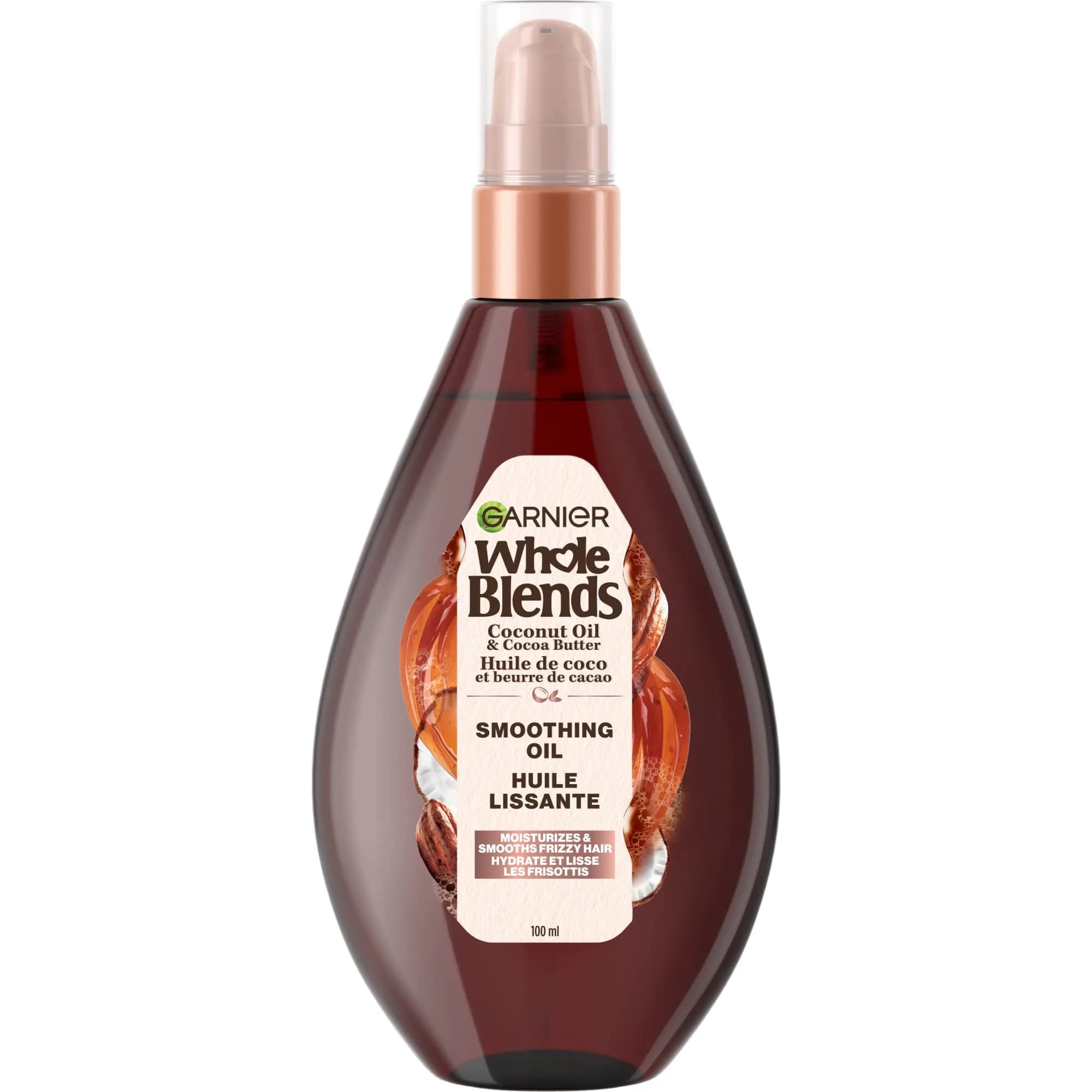 Garnier Whole Blends Smoothing Oil Coconut Oil & Cocoa Butter Extracts 3.4 Fl Oz (100ml) | Frizz Control & Shine — Coconut Oil & Cocoa Butter